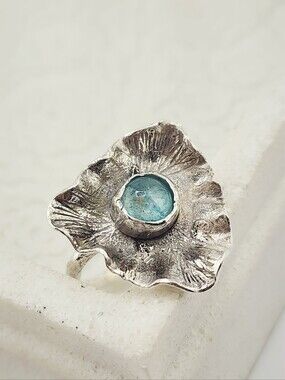 AQUA KYANITE HANDMADE RING IN STERLING SILVER RECYCLED UNISEX METAL SIZE 8